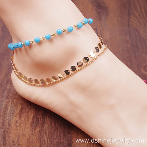 Fashion Bohemia Handmade Beaded Sequined Bare Chain Multilayer Anklet